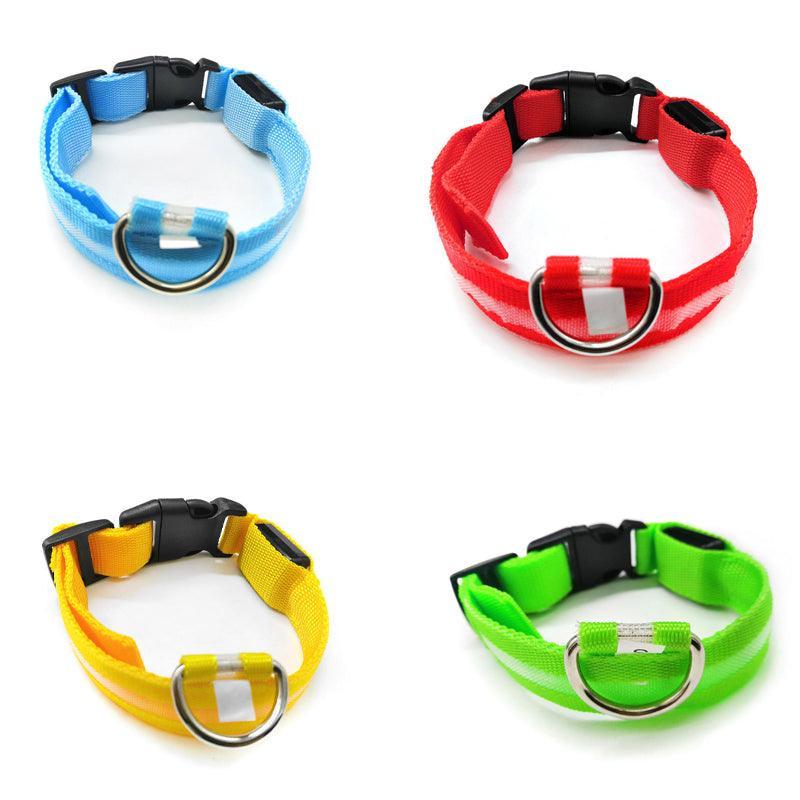 L Size USB Rechargeable LED Dog Collar Nylon Glow Flashing Light Up Neck Strap - Red