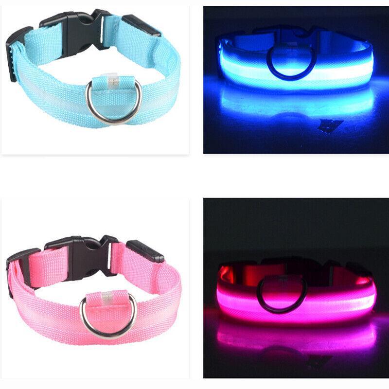 L Size USB Rechargeable LED Dog Collar Nylon Glow Flashing Light Up Neck Strap - Red
