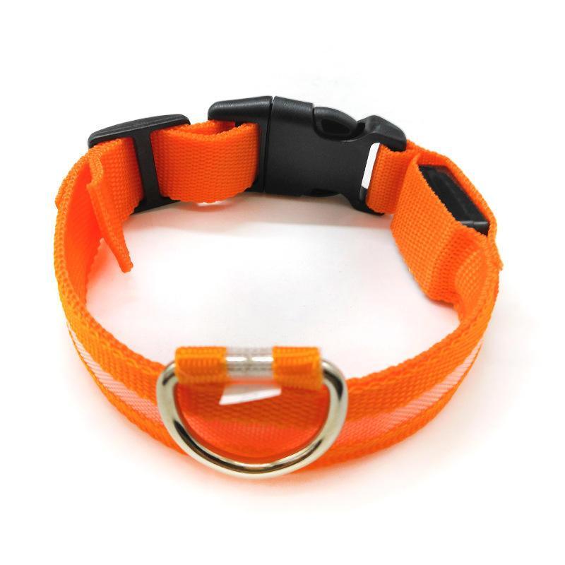 L Size USB Rechargeable LED Dog Collar Nylon Glow Flashing Light Up Neck Strap - Red