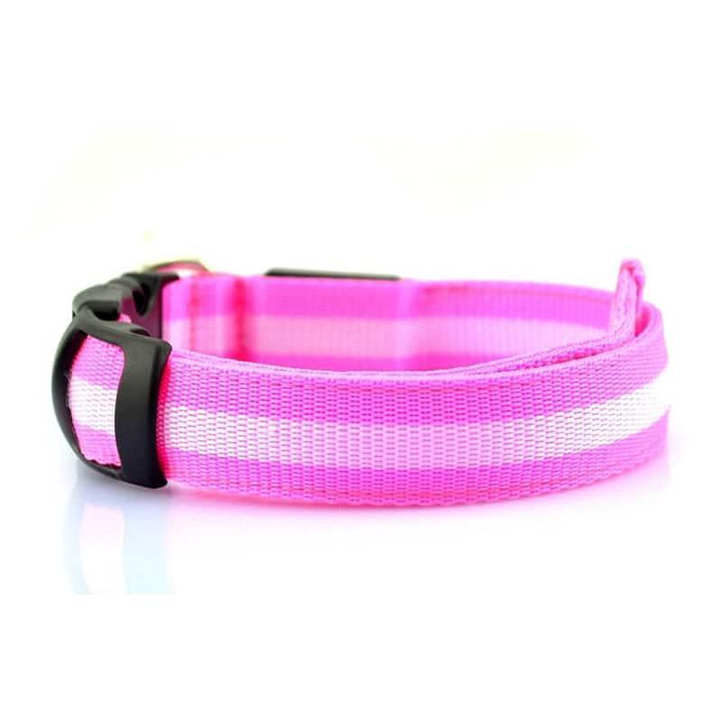 L Size USB Rechargeable LED Dog Collar Nylon Glow Flashing Light Up Neck Strap - Red