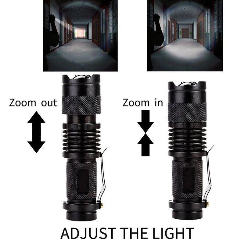 5/10x Mini Q5 LED Flashlight Torch Adjustable Focus Zoom Light Lamp 1200LM - 5PCS
