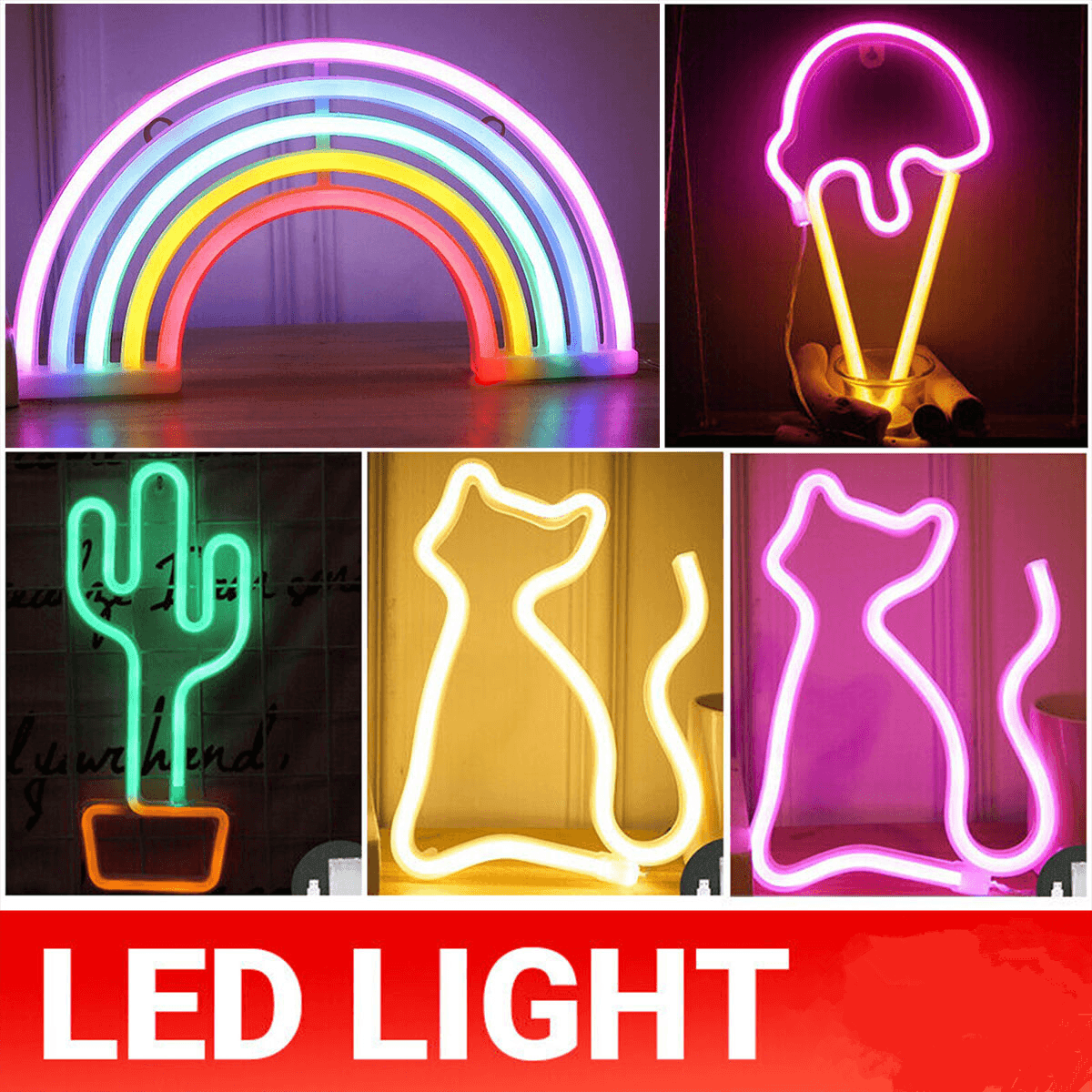 LED Rainbow Neon Light Lamp for Bedside Night Room Wall Home Decoration - Ice cream