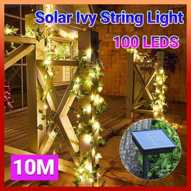 10M Solar Ivy Vine Fairy Lights - 100 LEDs for Outdoor Garden Walls