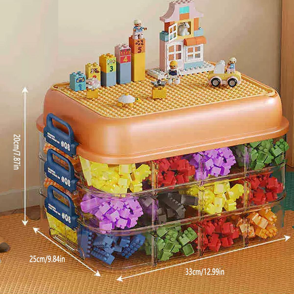 3-Layer Stackable Storage Box for Building Blocks Toy Organizer with Sorting Trays - Green