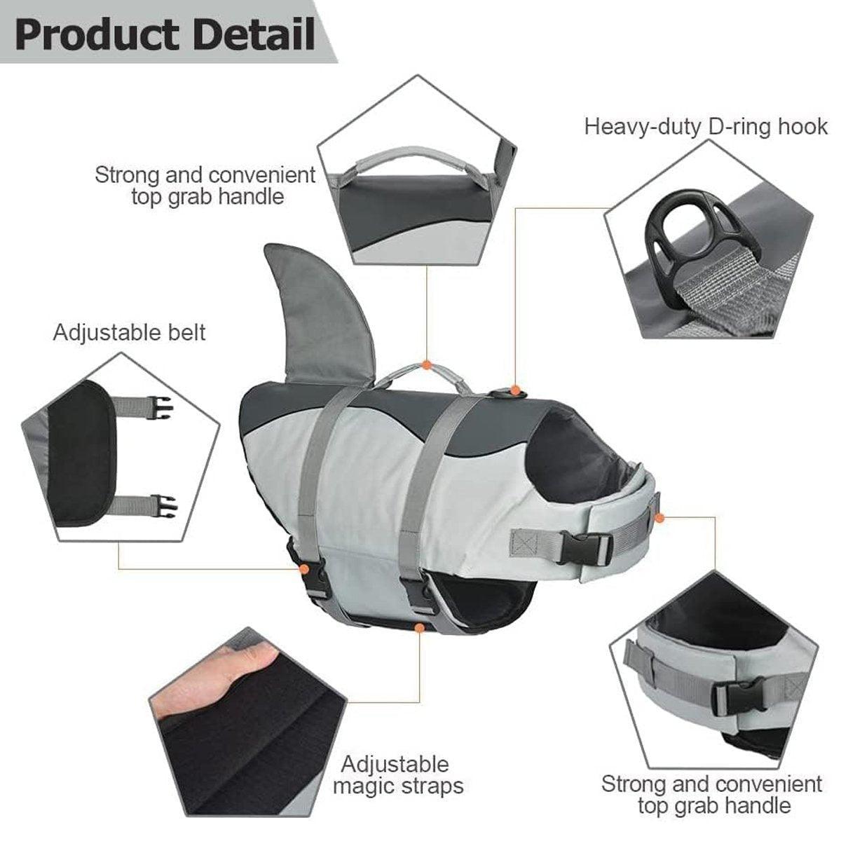 Pet Life Jacket Dog Swim Vest Outdoor Water Gear for Summer Swimming Activities - Grey S