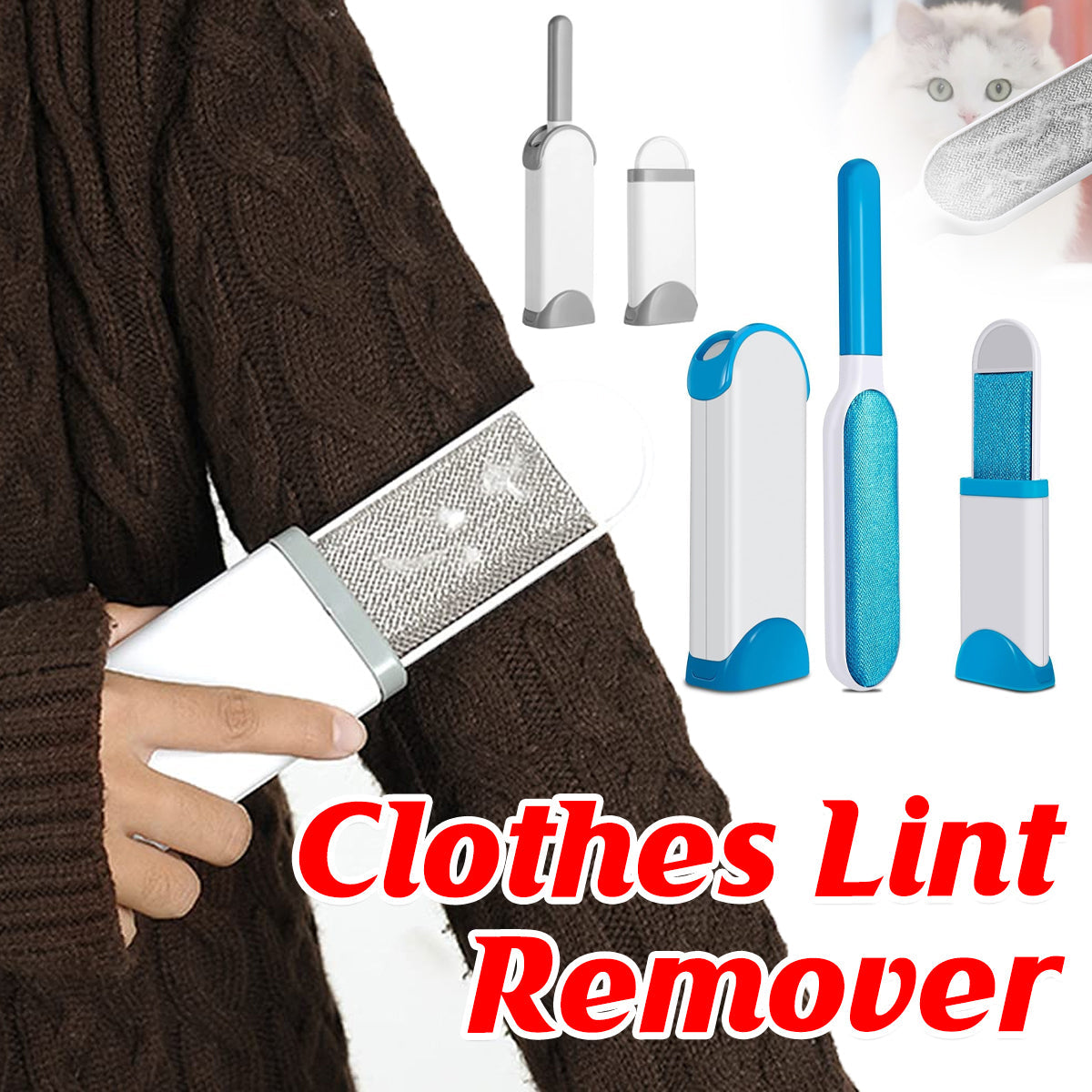 Pet Hair Remover Brush Reusable Static Lint Cleaner Clothes Carpet Sofa Bedding - Blue