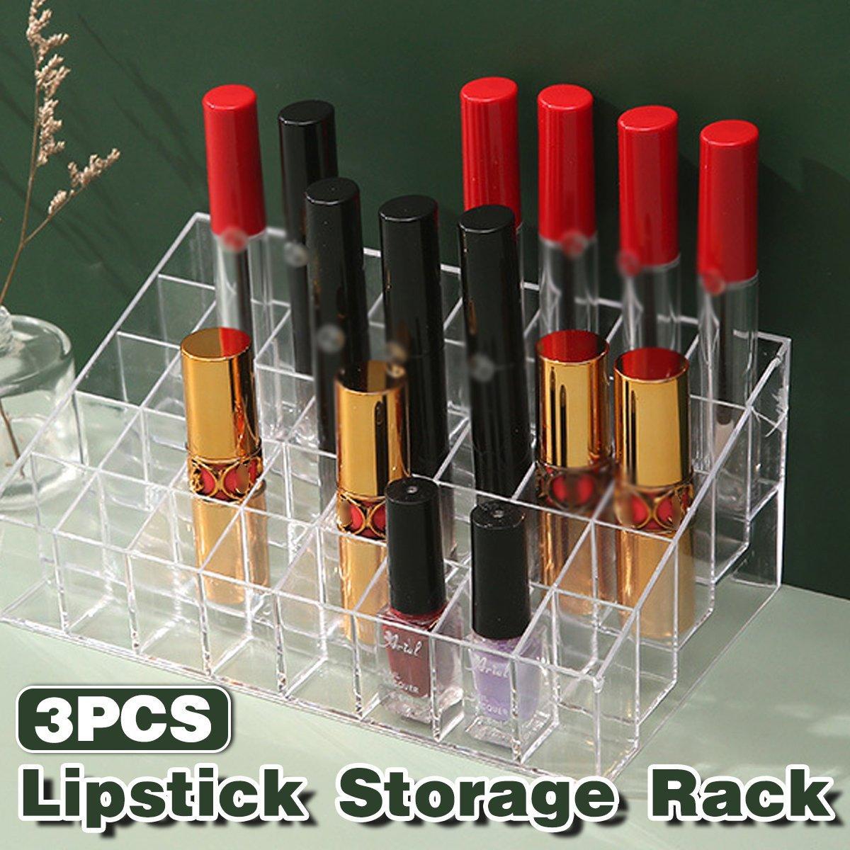 3pcs Transparent Lipstick Organizer Cosmetic Holder Storage Box for Makeup