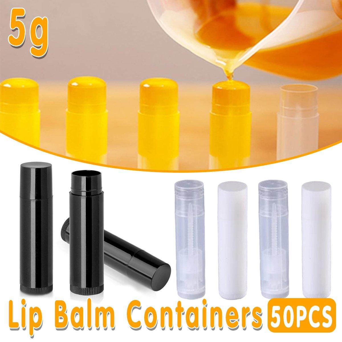 50pcs Lip Glaze Tubes Round Refillable PP Material Lip Balm Containers Red Tube - White