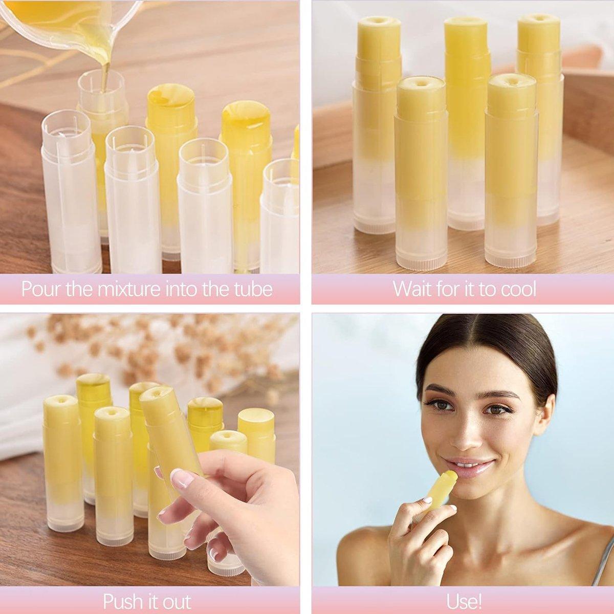 50pcs Lip Glaze Tubes Round Refillable PP Material Lip Balm Containers Red Tube - White