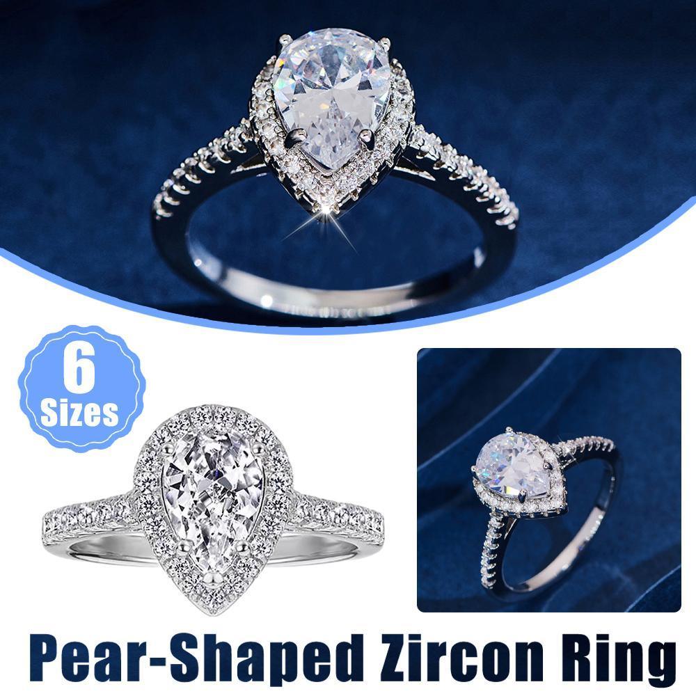 Sparkling Pear Shaped Zircon Cluster Ring Pear Shape Engagement Women Gift - 10