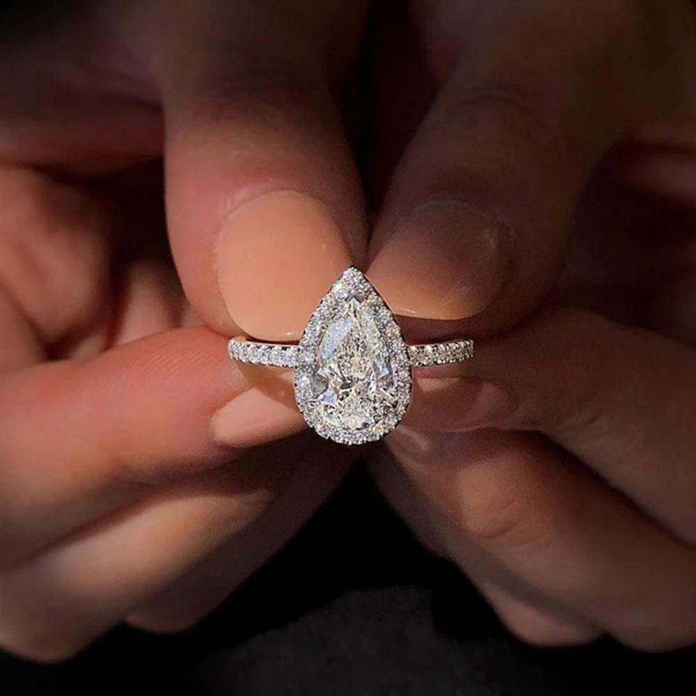 Sparkling Pear Shaped Zircon Cluster Ring Pear Shape Engagement Women Gift - 5