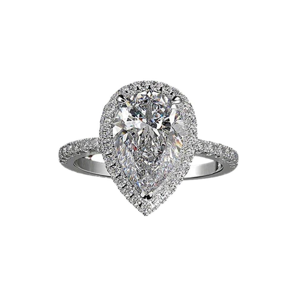 Sparkling Pear Shaped Zircon Cluster Ring Pear Shape Engagement Women Gift - 7