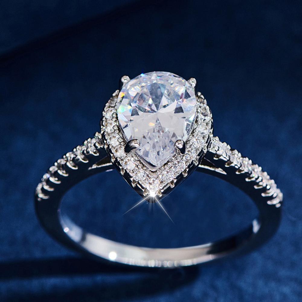 Sparkling Pear Shaped Zircon Cluster Ring Pear Shape Engagement Women Gift - 8