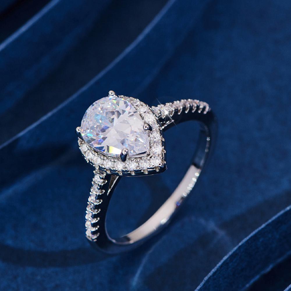 Sparkling Pear Shaped Zircon Cluster Ring Pear Shape Engagement Women Gift - 9