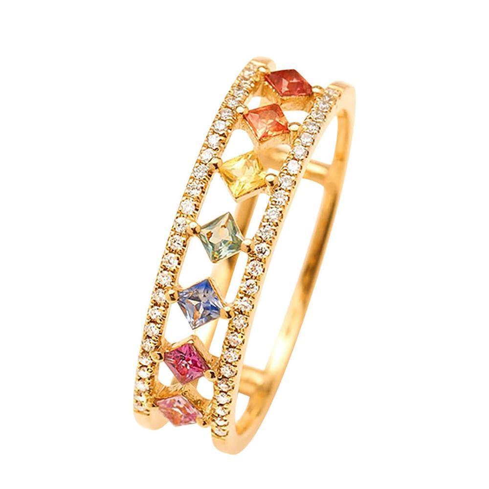 Rainbow Gold Ring Women Fashion Colorful Band Jewelry Gift 6-10 Sizes Ring - 10