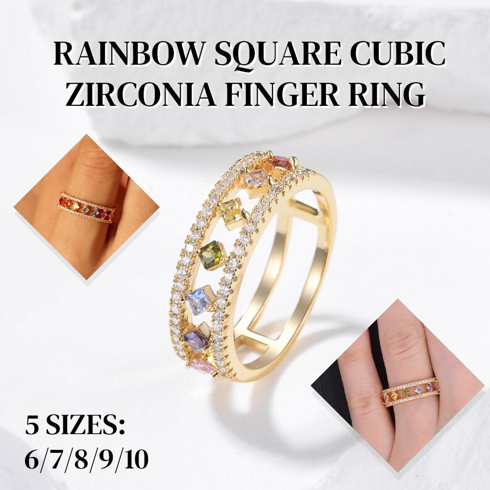 Rainbow Gold Ring Women Fashion Colorful Band Jewelry Gift 6-10 Sizes Ring - 6