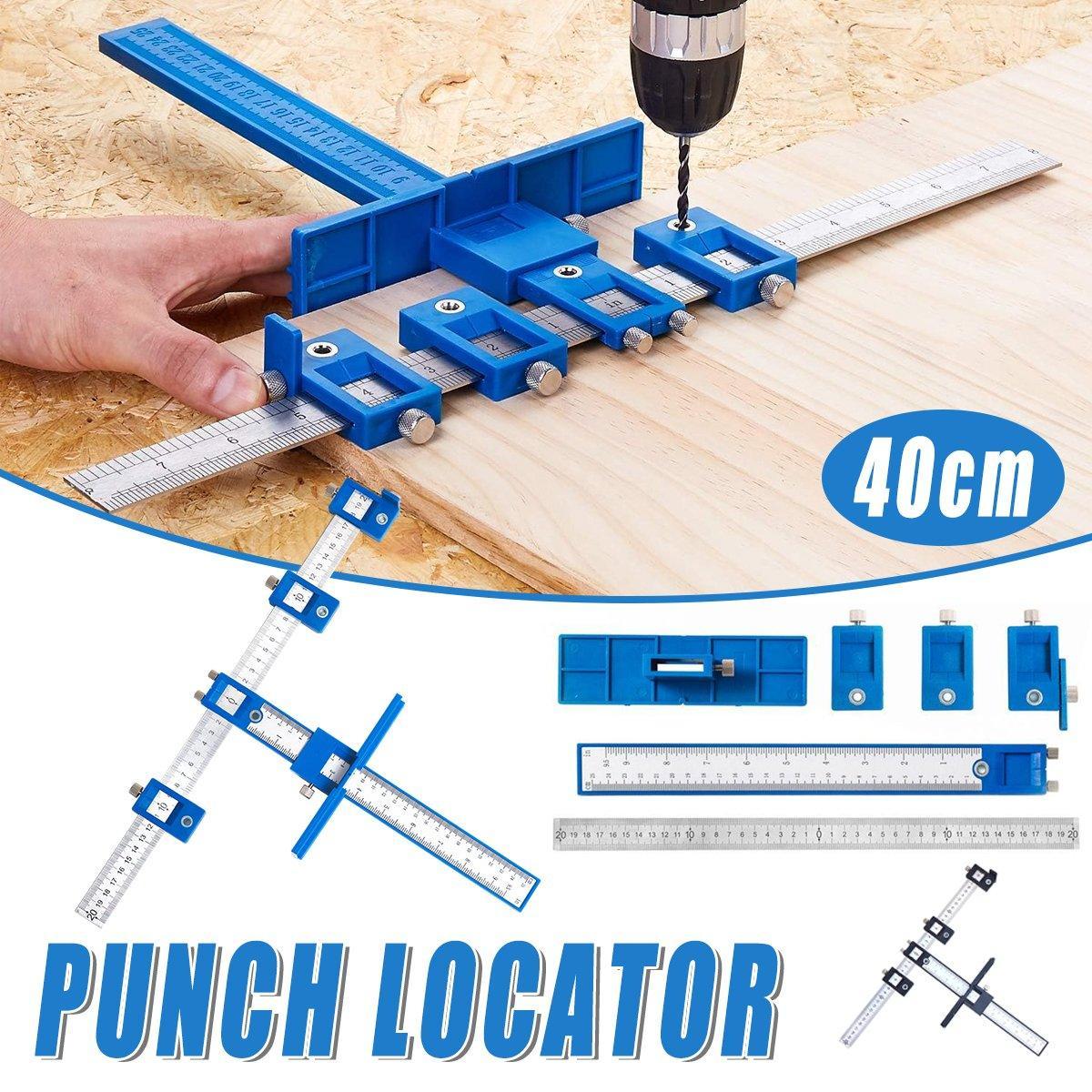 Furniture Carpentry Drill Guide Punch Locator Woodworking Hole Locator Ruler - Blue