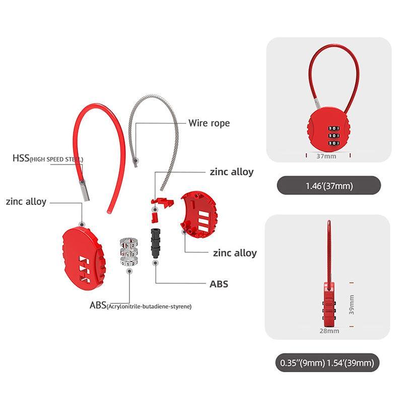 Combination Lock Padlock Locker 3 Digit Security Bike Suitcase Luggage Bag - Red