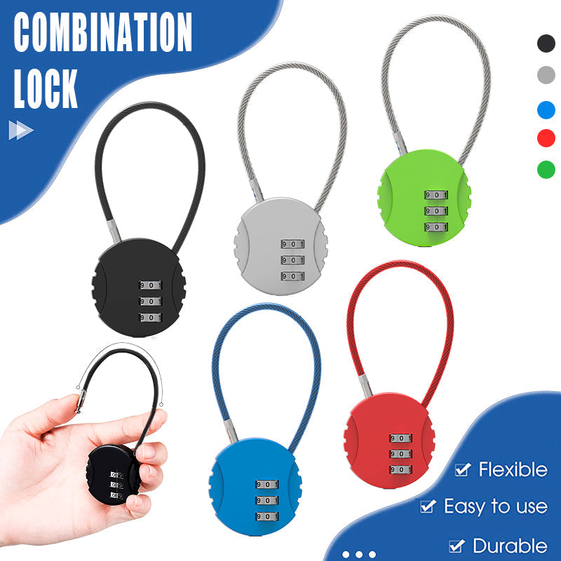 Combination Lock Padlock Locker 3 Digit Security Bike Suitcase Luggage Bag - Grey