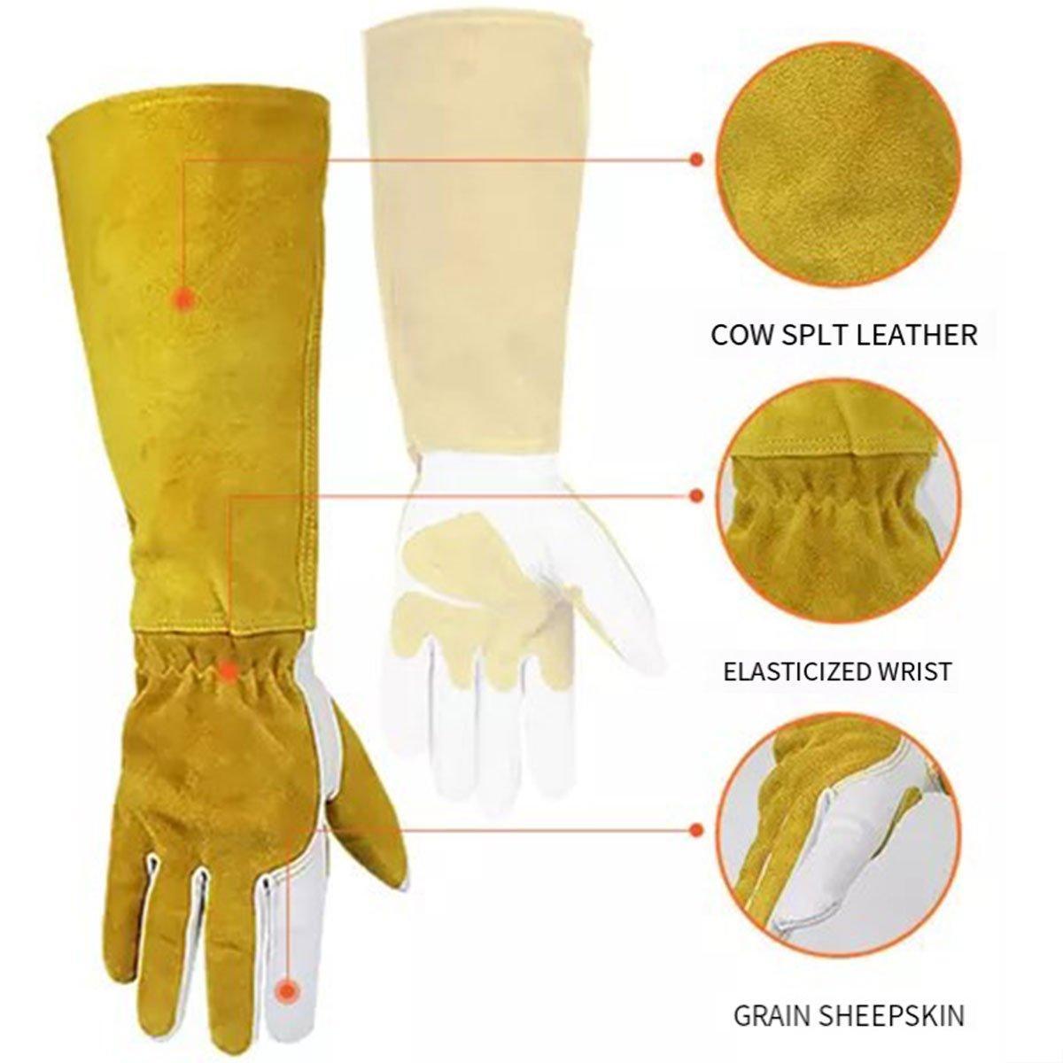 Long Welding Gloves Heat Resistant Leather Gloves for Grill or Fireplace Use - S