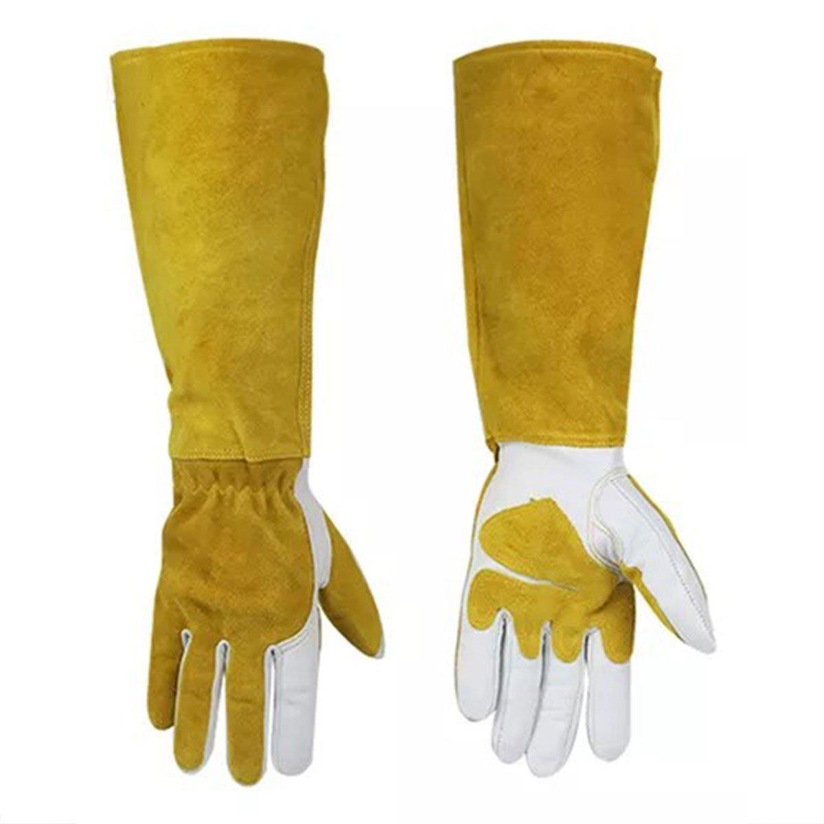 Long Welding Gloves Heat Resistant Leather Gloves for Grill or Fireplace Use - S