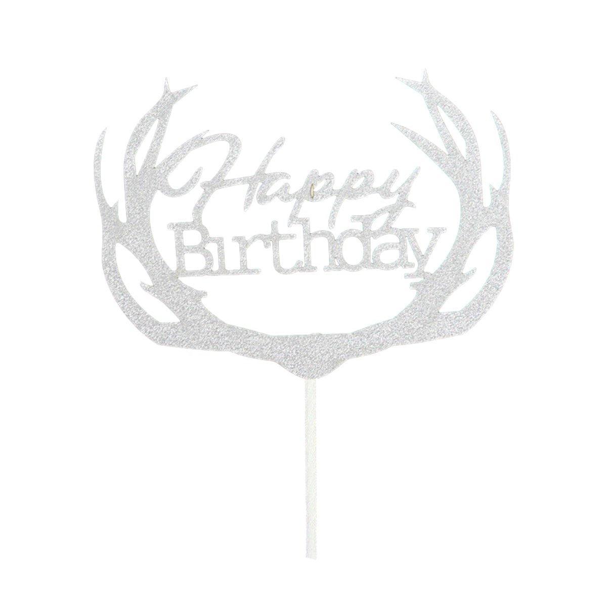 Happy Birthday Cake Topper Colour Printed Acrylic Party Decorations - Silver-Long Strip