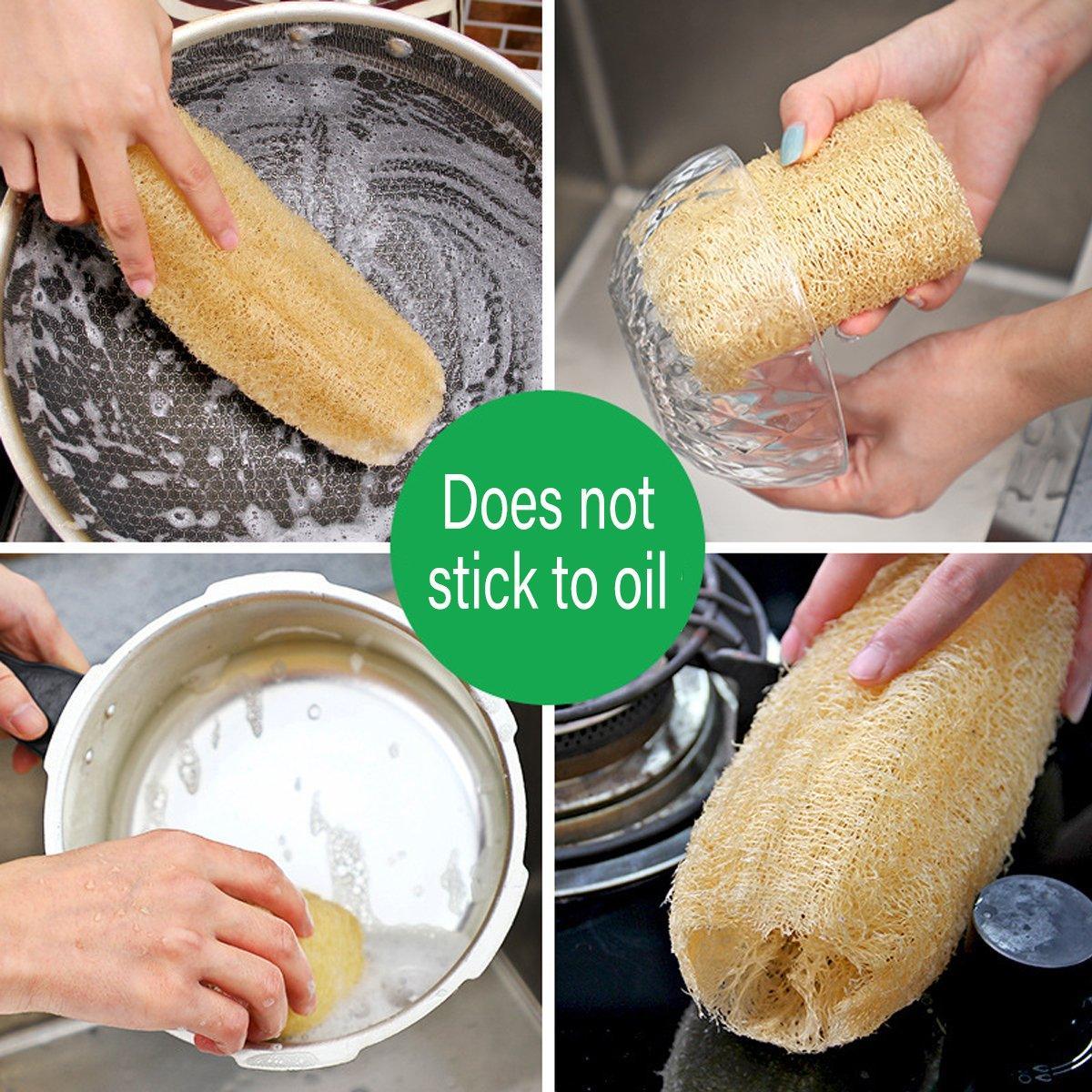Natural Loofah Sponge Kitchen Scrubber for Dishwashing Pot Cleaning 5 Pack