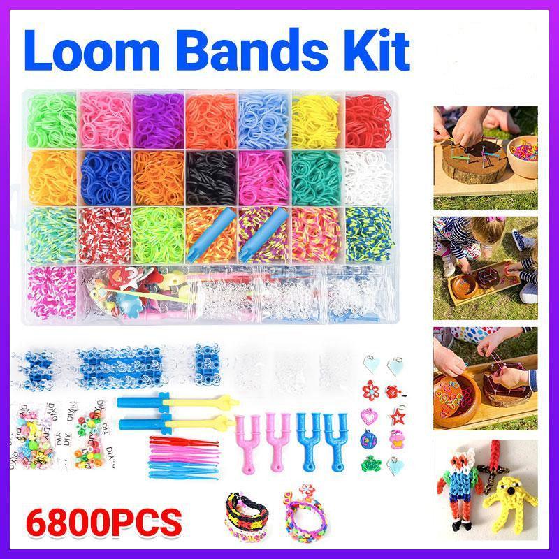 6800PCS Loom Bands Kit Bracelet Mixed Colour Rubber Refill Clip Hook Charms DIY