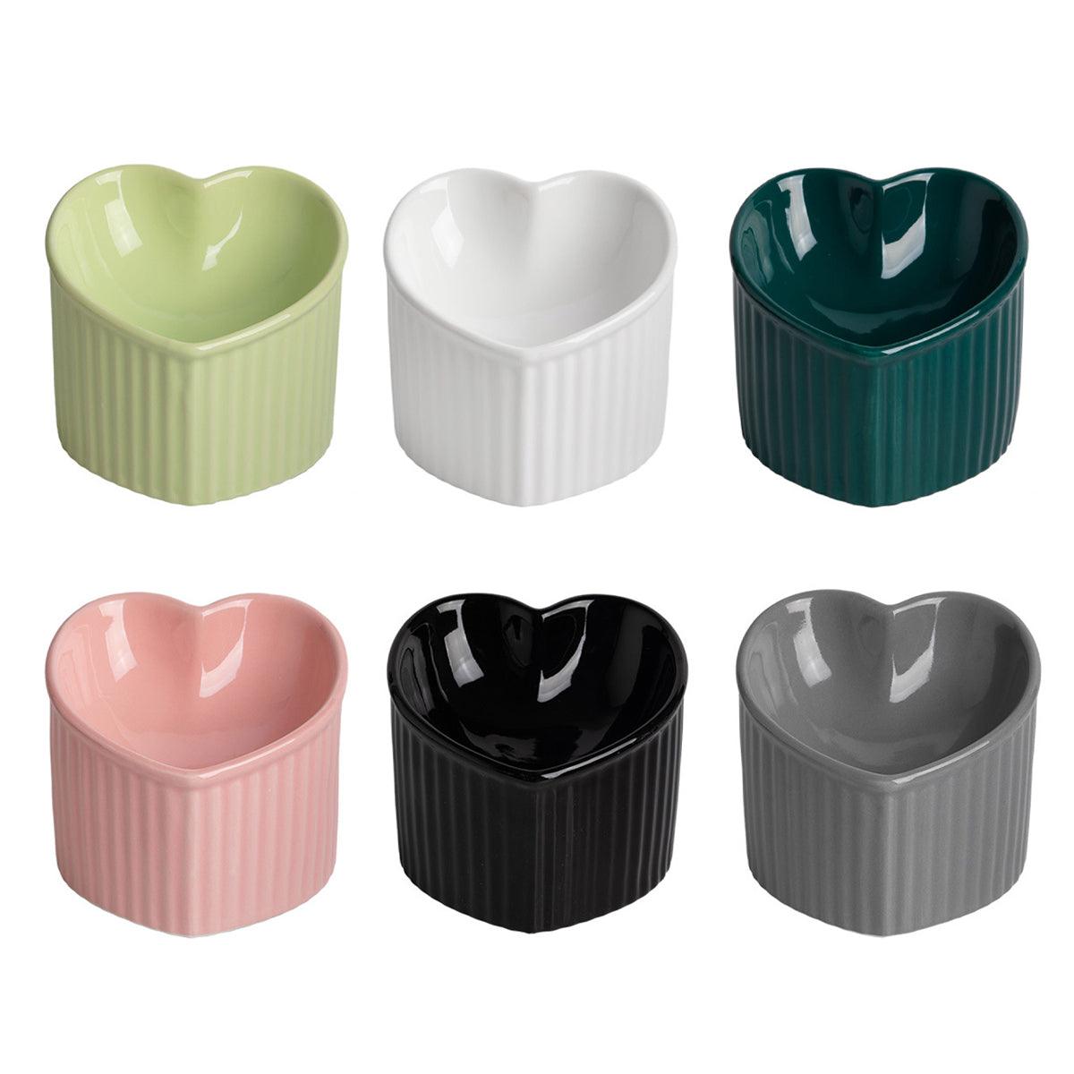 Love Shape Slanted Cat Bowl Ceramic Pet Bowl for Cats Food Water Feeding Dish - Black