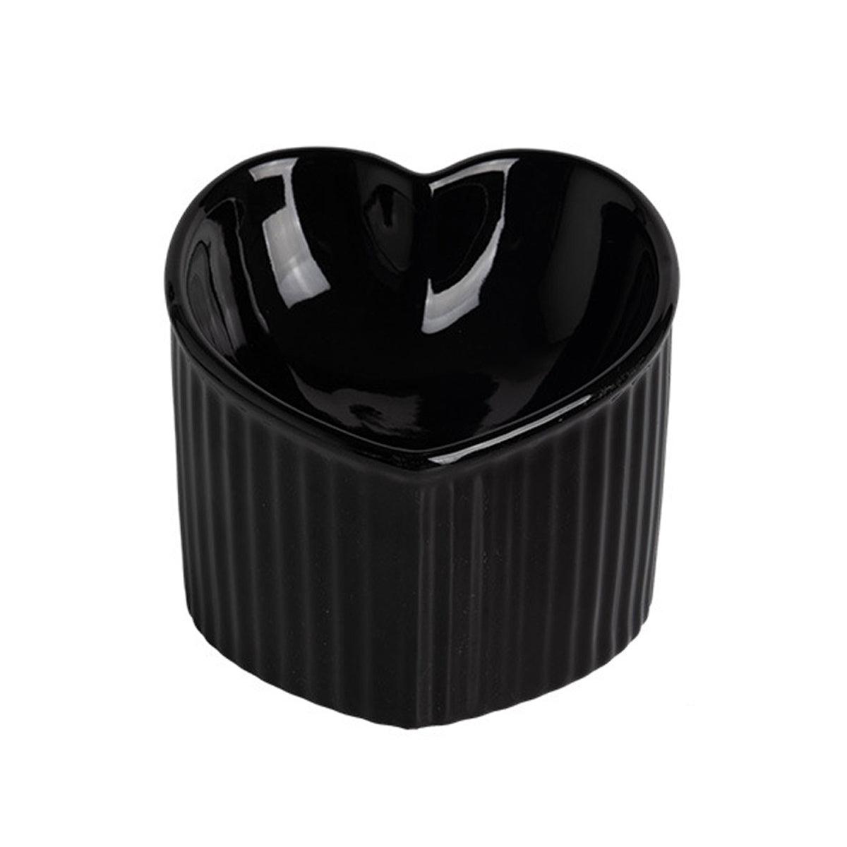 Love Shape Slanted Cat Bowl Ceramic Pet Bowl for Cats Food Water Feeding Dish - Black