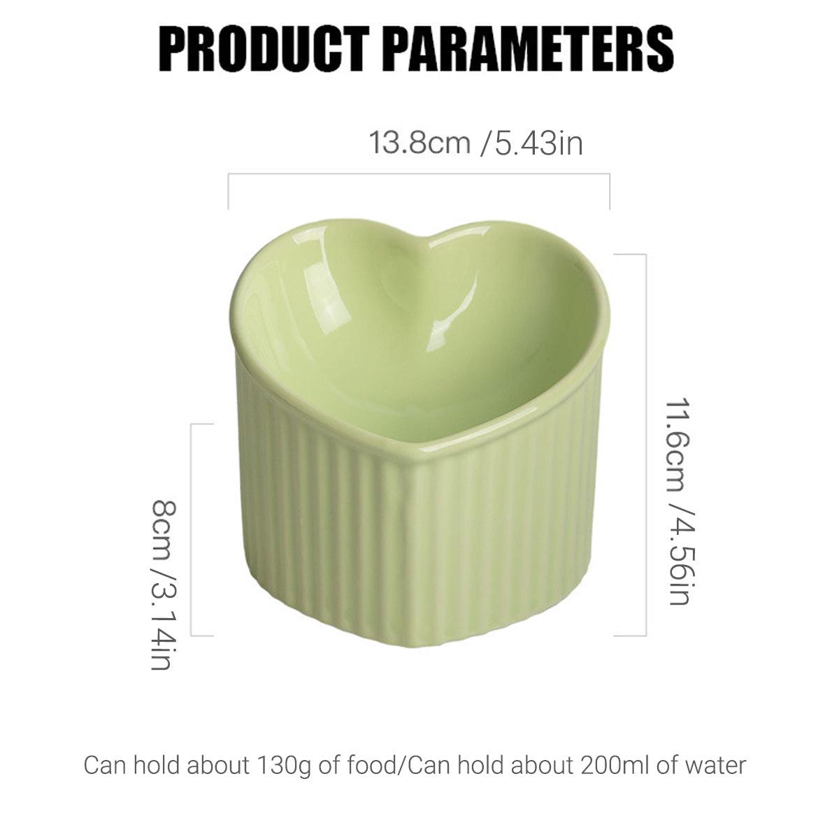 Love Shape Slanted Cat Bowl Ceramic Pet Bowl for Cats Food Water Feeding Dish - Green
