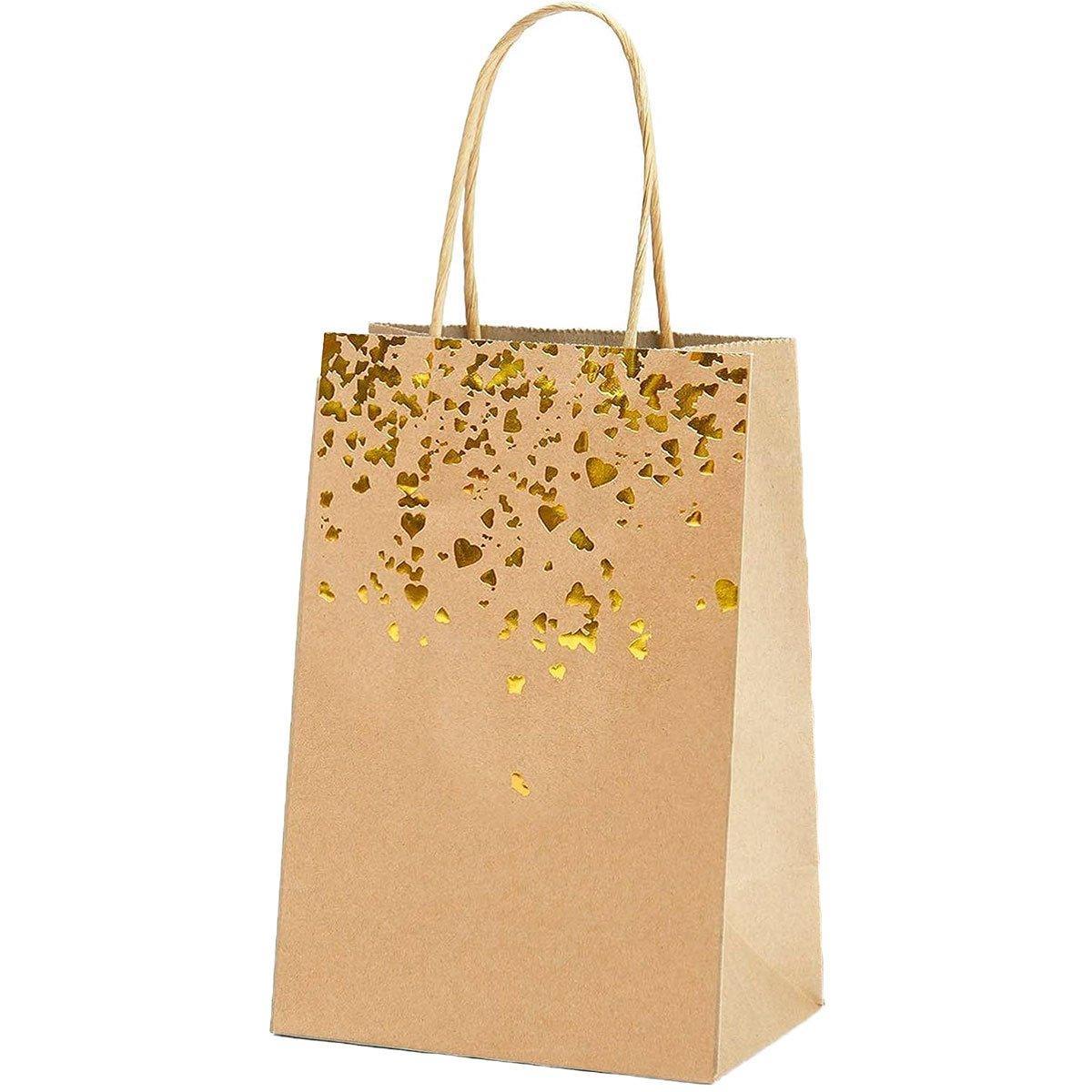 30PCS Kraft Paper Gift Bags Small Love Candy Bags Gold Foil Wedding Party Favors - White-Rose Gold Foil