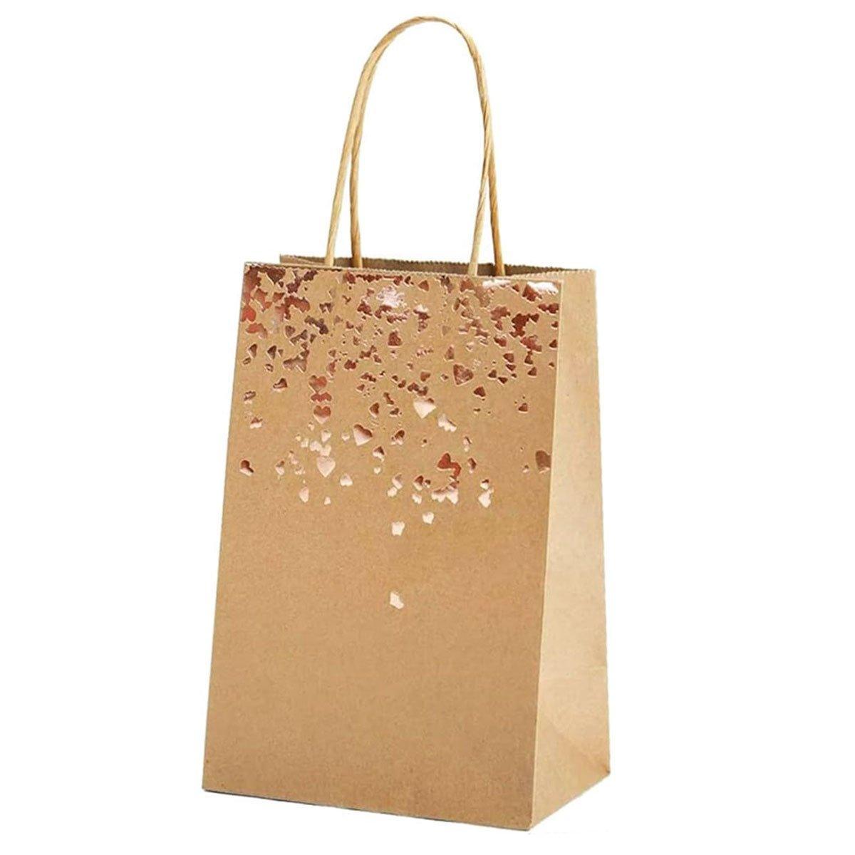 30PCS Kraft Paper Gift Bags Small Love Candy Bags Gold Foil Wedding Party Favors - White-Rose Gold Foil