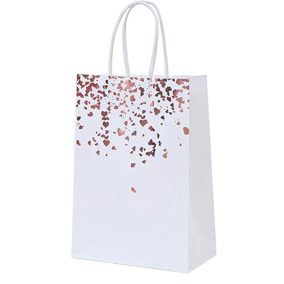 30PCS Kraft Paper Gift Bags Small Love Candy Bags Gold Foil Wedding Party Favors - White-Rose Gold Foil