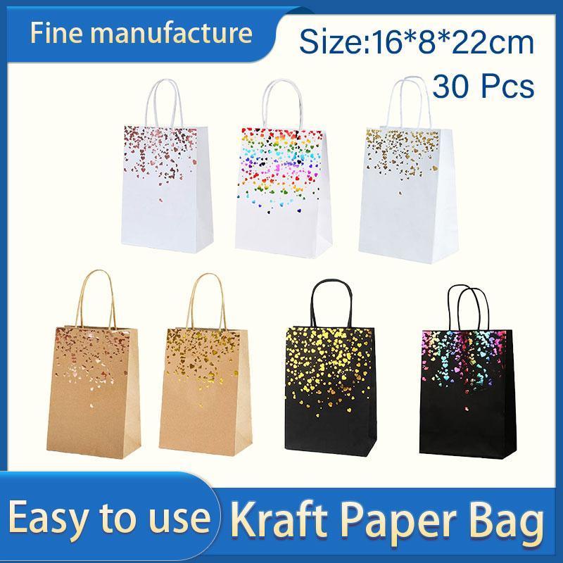 30PCS Kraft Paper Gift Bags Small Love Candy Bags Gold Foil Wedding Party Favors - White-Gold Foil