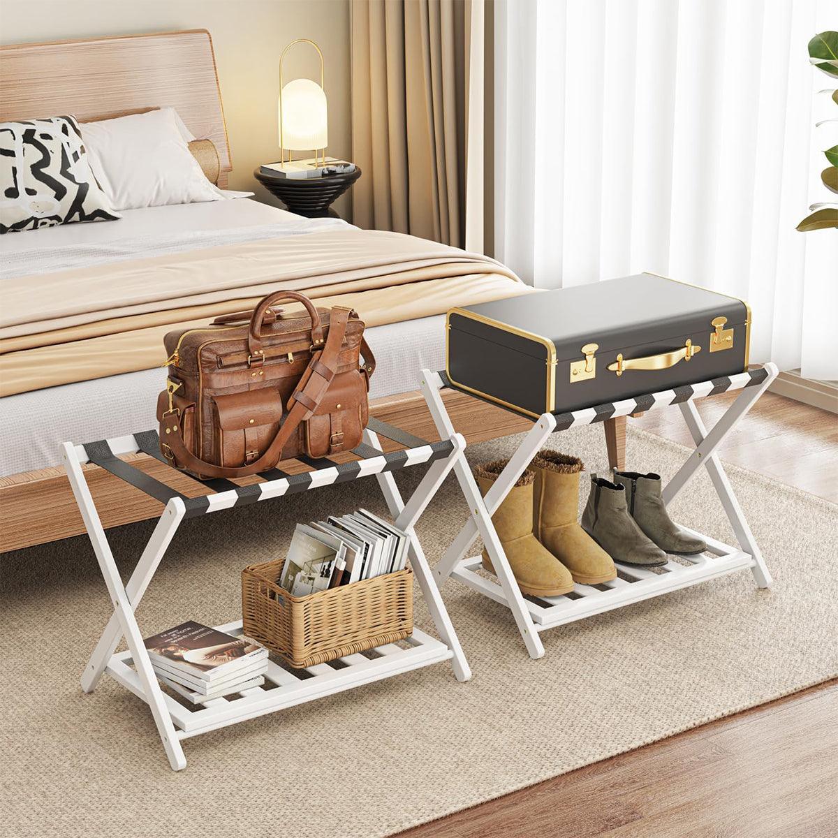 Foldable Luggage Rack Stand Portable Black Storage Shelf for Bedroom Travel