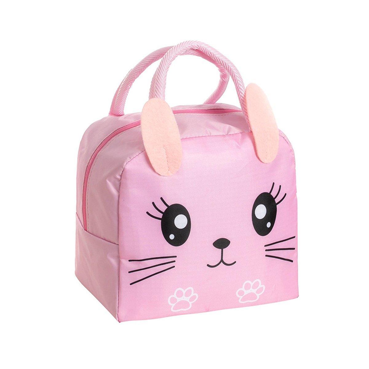 3D Bento Lunch Bag Cartoon Handbag Insulated Food Box Bag for Students LunchTote - Pink Rabbit