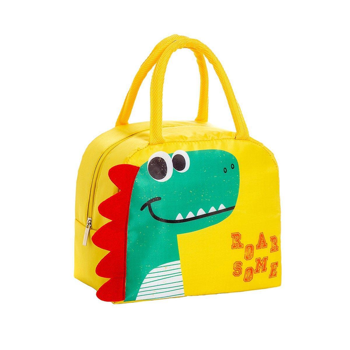 3D Bento Lunch Bag Cartoon Handbag Insulated Food Box Bag for Students LunchTote - Yellow Dinosaur