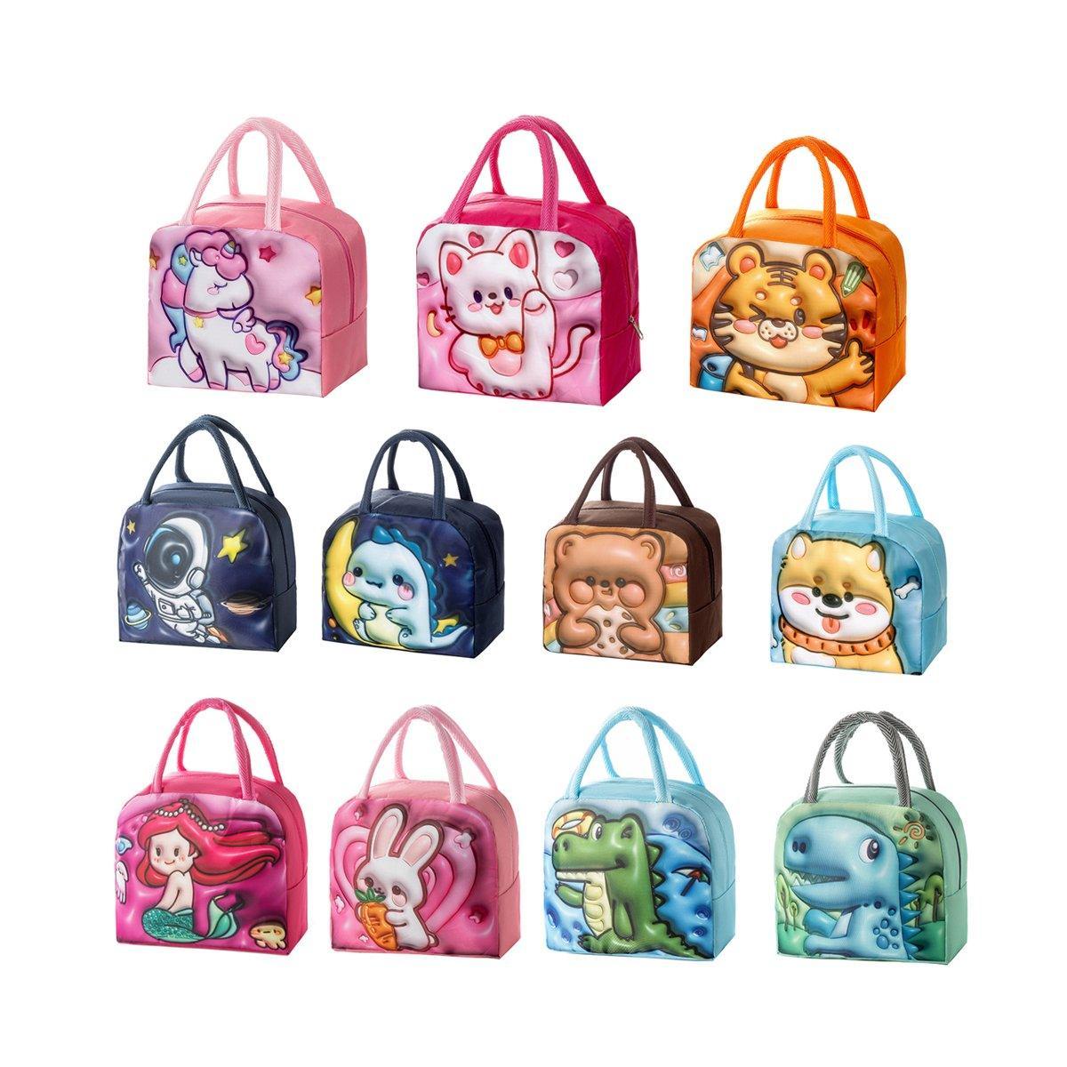 Cute 3D Cartoon Insulated Lunch Bag Oxford Fabric Bento Tote for School Use - Orange Tiger