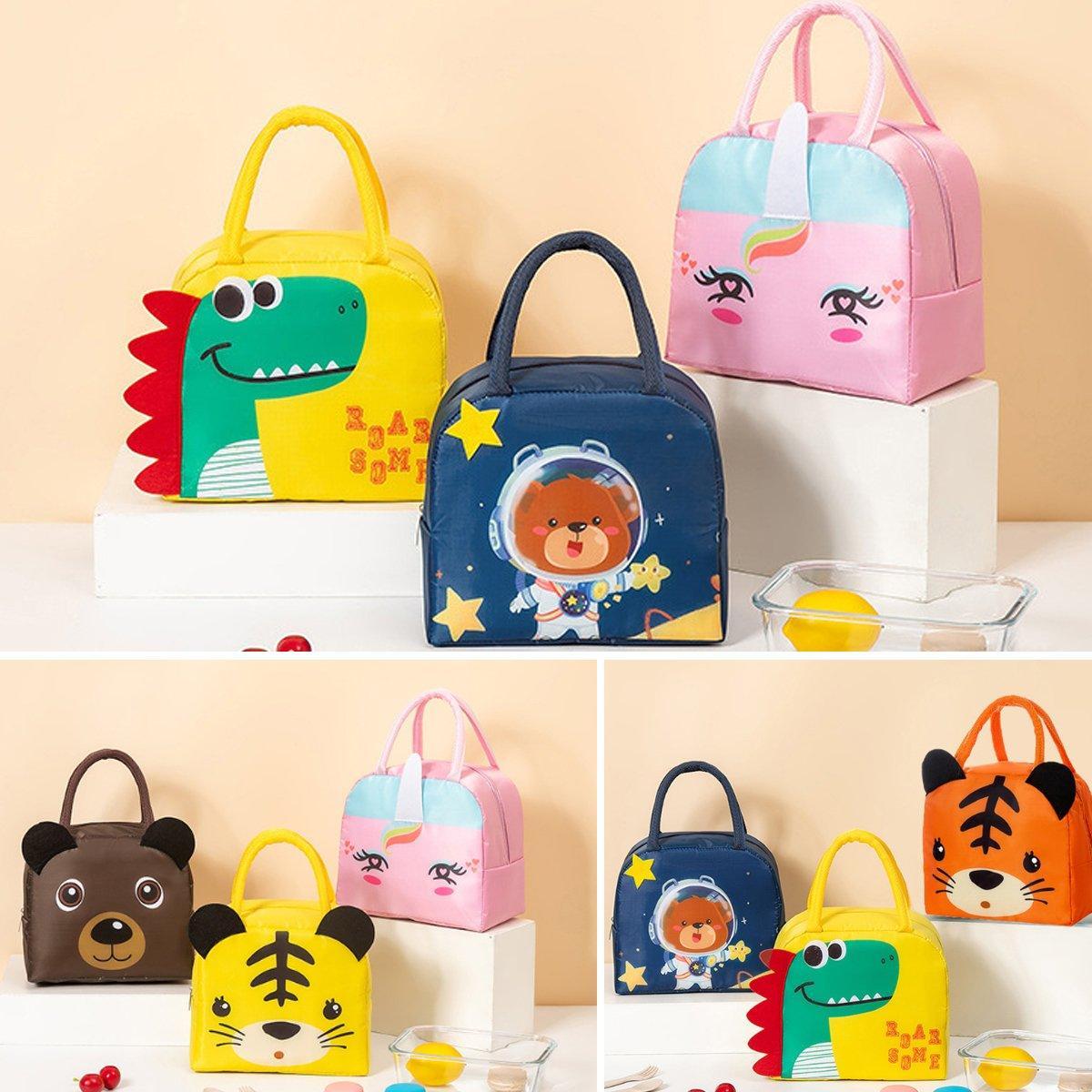 3D Bento Lunch Bag Cartoon Handbag Insulated Food Box Bag for Students LunchTote - Coffee Bear