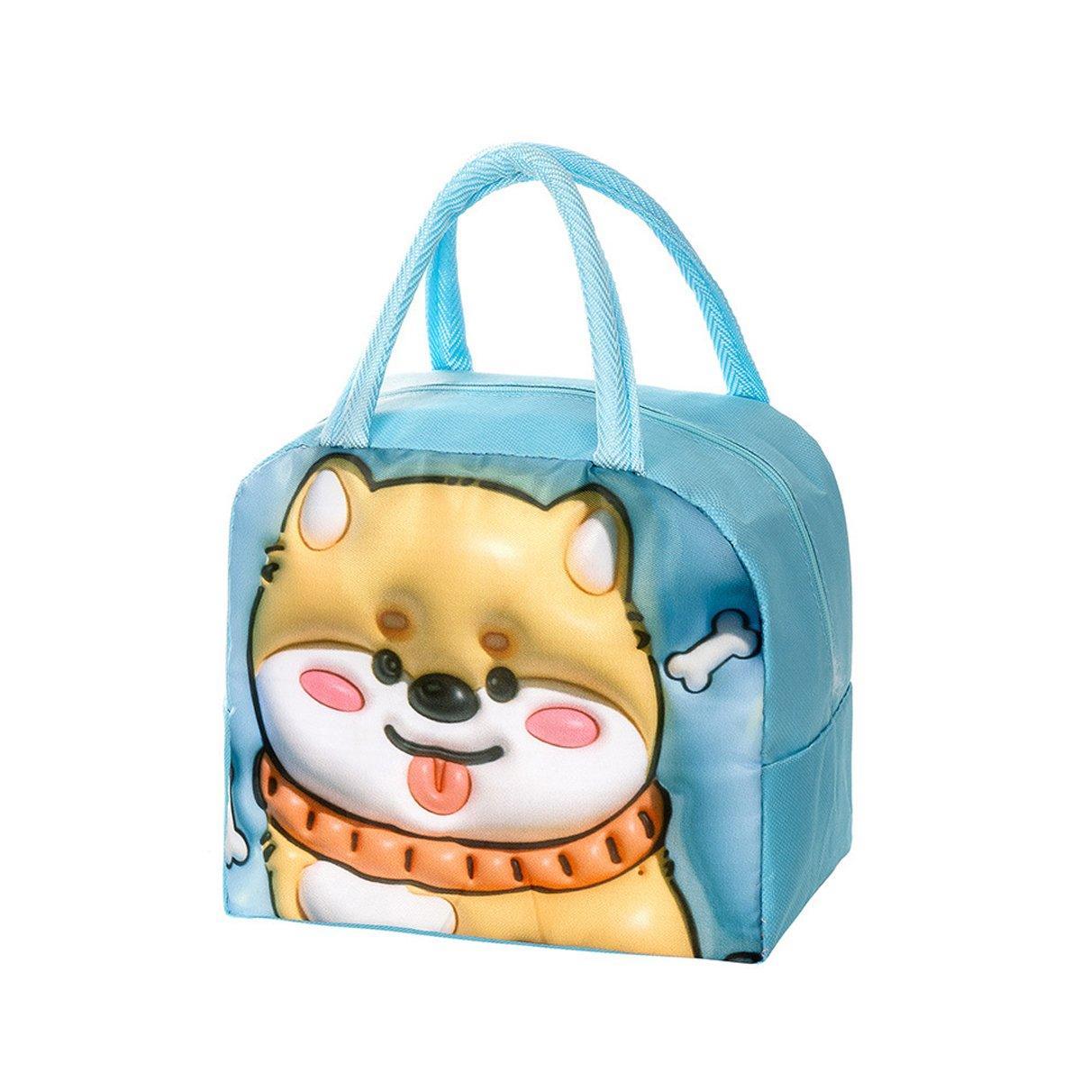 Cute 3D Cartoon Insulated Lunch Bag Oxford Fabric Bento Tote for School Use - Blue Puppy