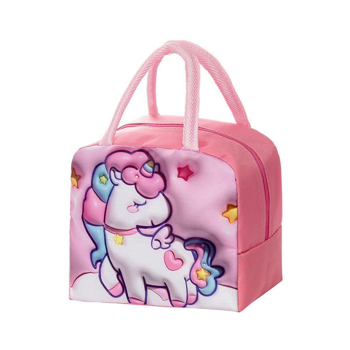 Cute 3D Cartoon Insulated Lunch Bag Oxford Fabric Bento Tote for School Use - Rose Mermaid