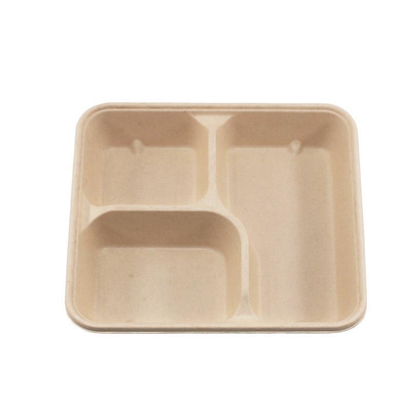 25/50pcs Biodegradable Lunch Box Microwaveable Tray with Compartment Paper Lid - 1400ML-6-50pcs