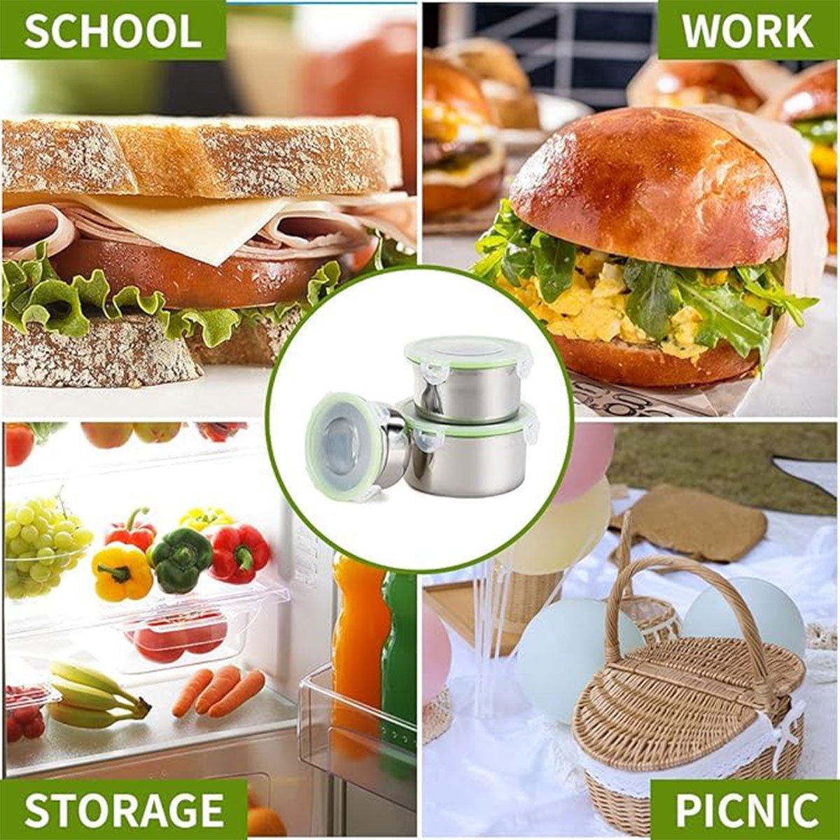 3PCS Stainless Steel Sealed Crisper Storage Box with Lid Round Food Lunch Box - White