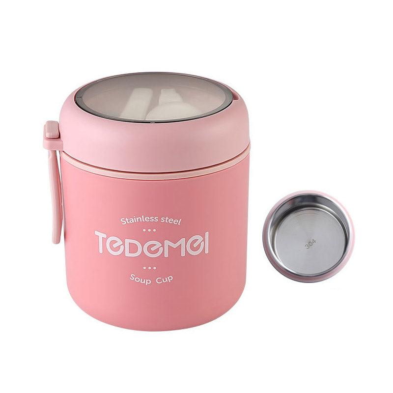 530ml Stainless Steel Insulated Lunch Box Portable Food Storage Mug Soup Meals - Pink