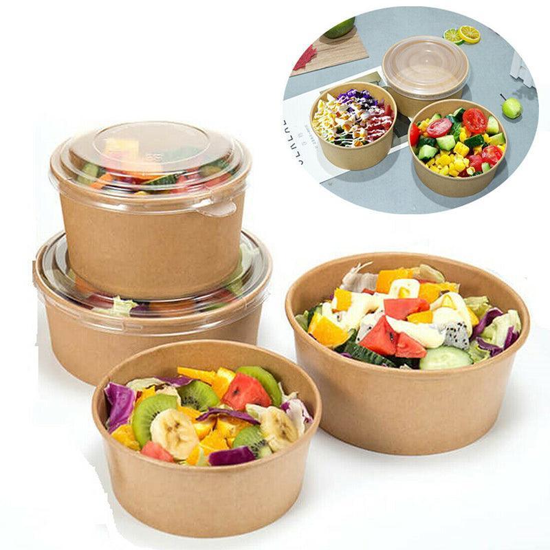 Take Away Kraft Paper Salad Bowl Food Grade Takeout Tableware Food Bowl With Lid - 50PCS-500ML