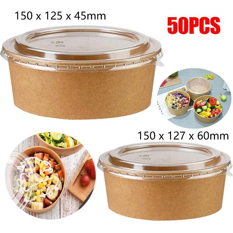 Take Away Kraft Paper Salad Bowl Food Grade Takeout Tableware Food Bowl With Lid - 50PCS-750ML
