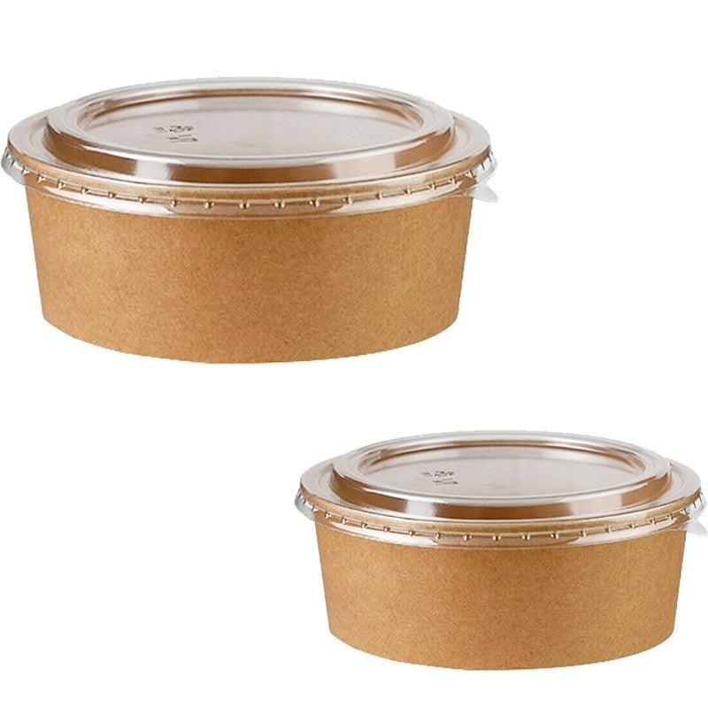 Take Away Kraft Paper Salad Bowl Food Grade Takeout Tableware Food Bowl With Lid - 50PCS-750ML