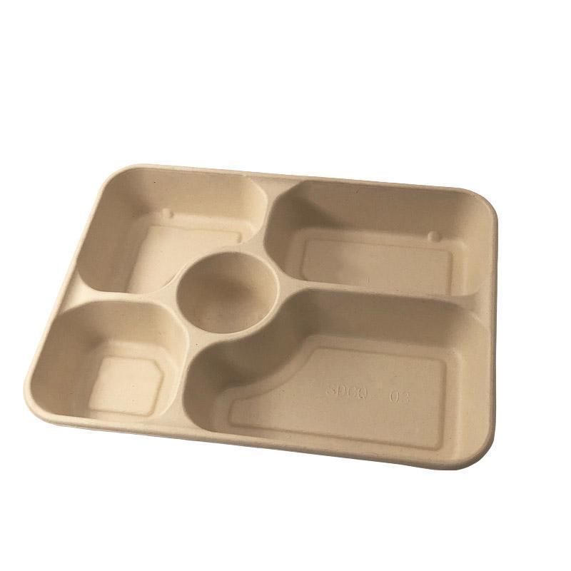 25/50pcs Biodegradable Lunch Box Microwaveable Tray with Compartment Paper Lid - 1100ml-4-50pcs