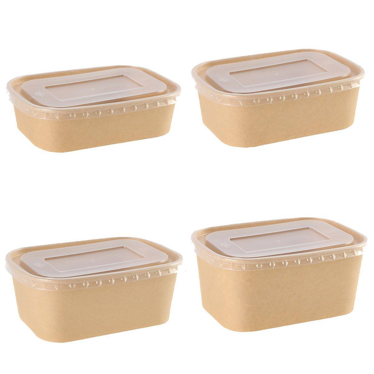50pcs Eco Friendly Kraft Paper Food Containers Lunch Boxes for Picnic Takeout - 650ml